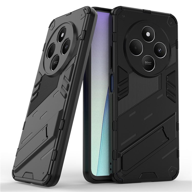 For Xiaomi Poco C75 4G / Redmi 14R 5G / 14C 4G Case PC+TPU Shockproof Phone Cover with Kickstand - Black