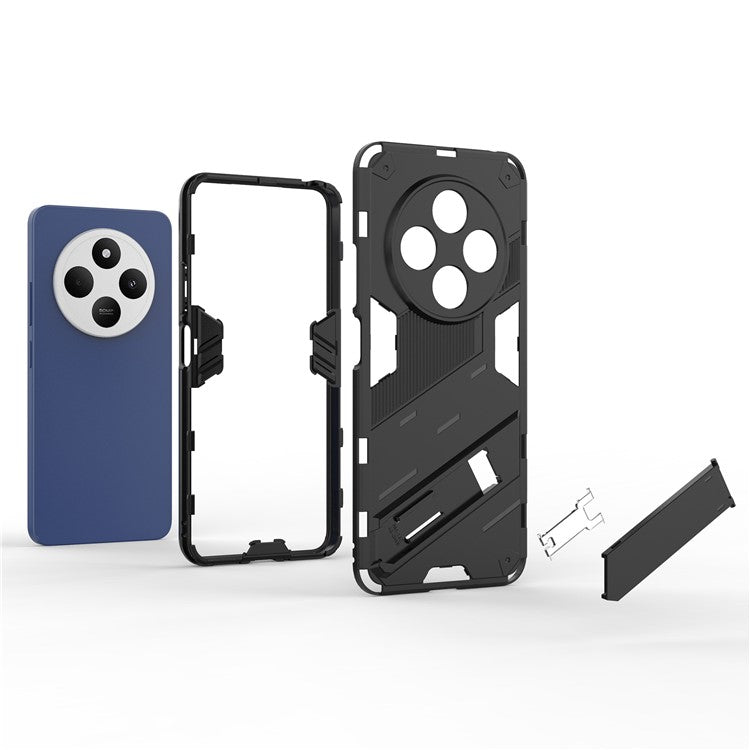 For Xiaomi Poco C75 4G / Redmi 14R 5G / 14C 4G Case PC+TPU Shockproof Phone Cover with Kickstand - Black