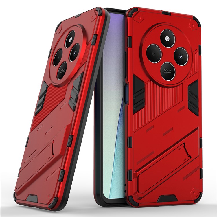 For Xiaomi Poco C75 4G / Redmi 14R 5G / 14C 4G Case PC+TPU Shockproof Phone Cover with Kickstand - Red