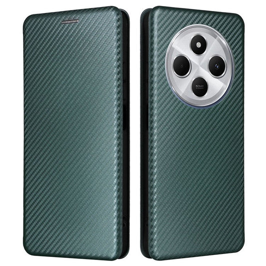 For Xiaomi Poco C75 4G / Redmi 14R 5G / 14C 4G Case Carbon Fiber Texture Drop-Proof PU Leather Phone Cover - Green