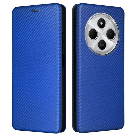 For Xiaomi Poco C75 4G / Redmi 14R 5G / 14C 4G Case Carbon Fiber Texture Drop-Proof PU Leather Phone Cover - Blue