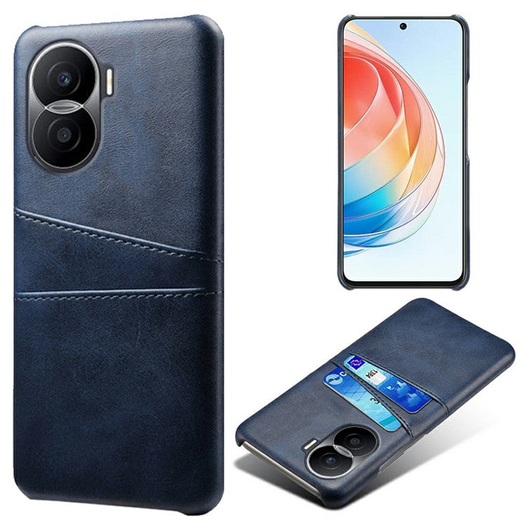 For Honor X40i 5G Dual Card Slots Holder Case PU Leather Coated Hard PC Protective Phone Cover - Blue