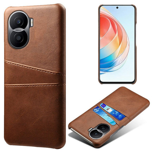 For Honor X40i 5G Dual Card Slots Holder Case PU Leather Coated Hard PC Protective Phone Cover - Brown