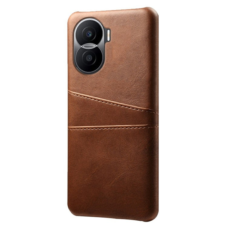 For Honor X40i 5G Dual Card Slots Holder Case PU Leather Coated Hard PC Protective Phone Cover - Brown
