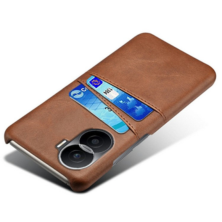 For Honor X40i 5G Dual Card Slots Holder Case PU Leather Coated Hard PC Protective Phone Cover - Brown