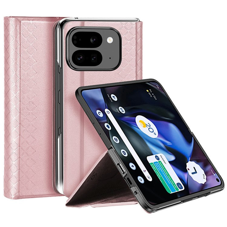 DUX DUCIS Bril Series for Google Pixel 9 Pro Fold 5G Case Leather+PC Stand Phone Cover - Pink