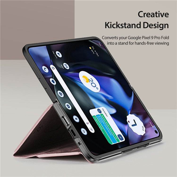 DUX DUCIS Bril Series for Google Pixel 9 Pro Fold 5G Case Leather+PC Stand Phone Cover - Pink