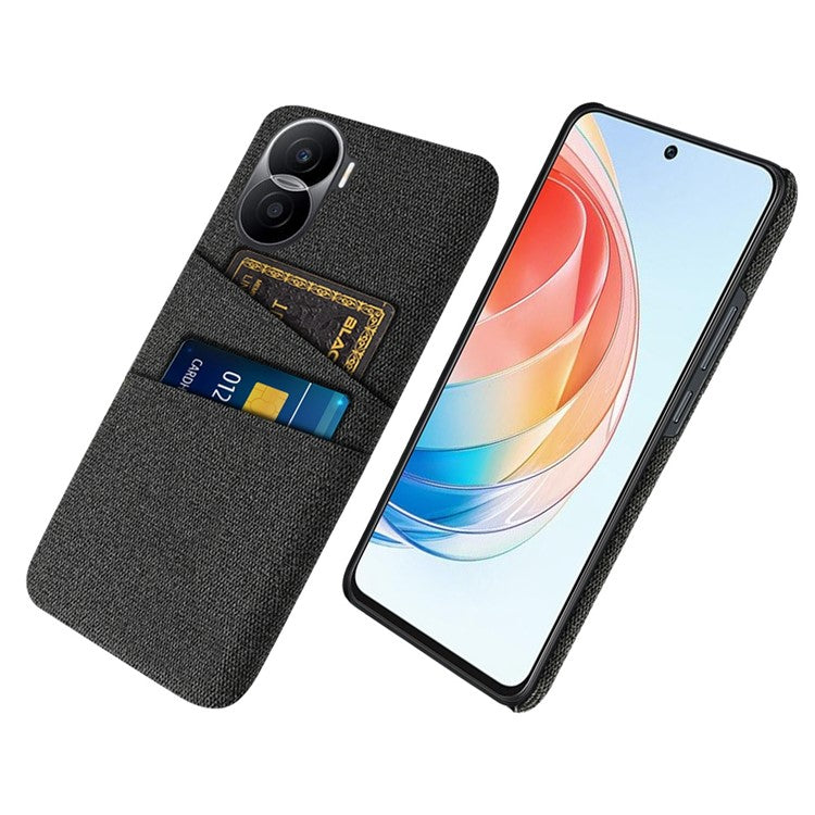 For Honor X40i 5G Cloth Texture Phone Case Dual Card Slots Anti-scratch Hard PC Protective Cover - Black