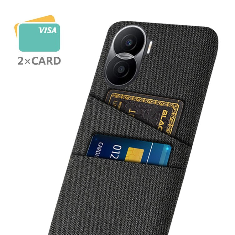 For Honor X40i 5G Cloth Texture Phone Case Dual Card Slots Anti-scratch Hard PC Protective Cover - Black