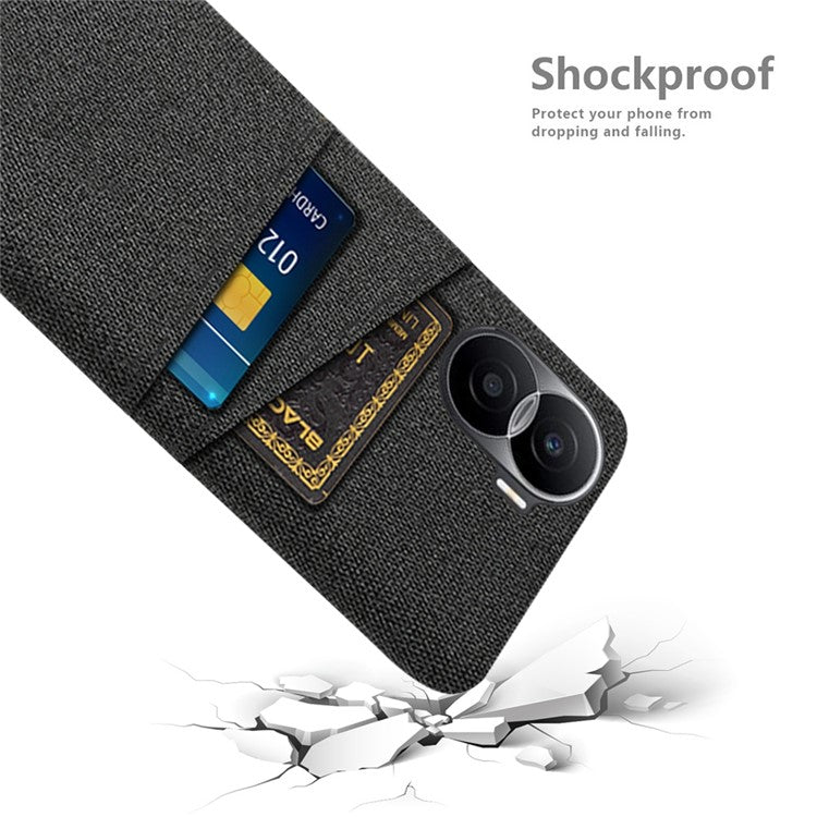 For Honor X40i 5G Cloth Texture Phone Case Dual Card Slots Anti-scratch Hard PC Protective Cover - Black
