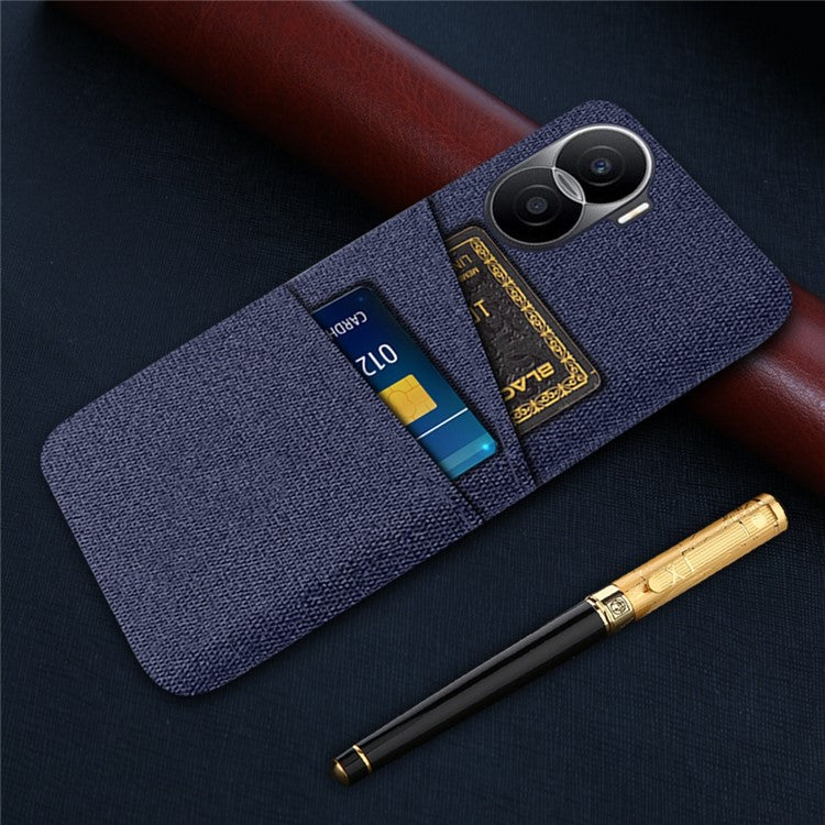 For Honor X40i 5G Cloth Texture Phone Case Dual Card Slots Anti-scratch Hard PC Protective Cover - Blue