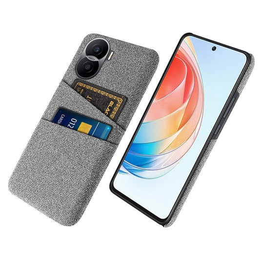 For Honor X40i 5G Cloth Texture Phone Case Dual Card Slots Anti-scratch Hard PC Protective Cover - Light Grey