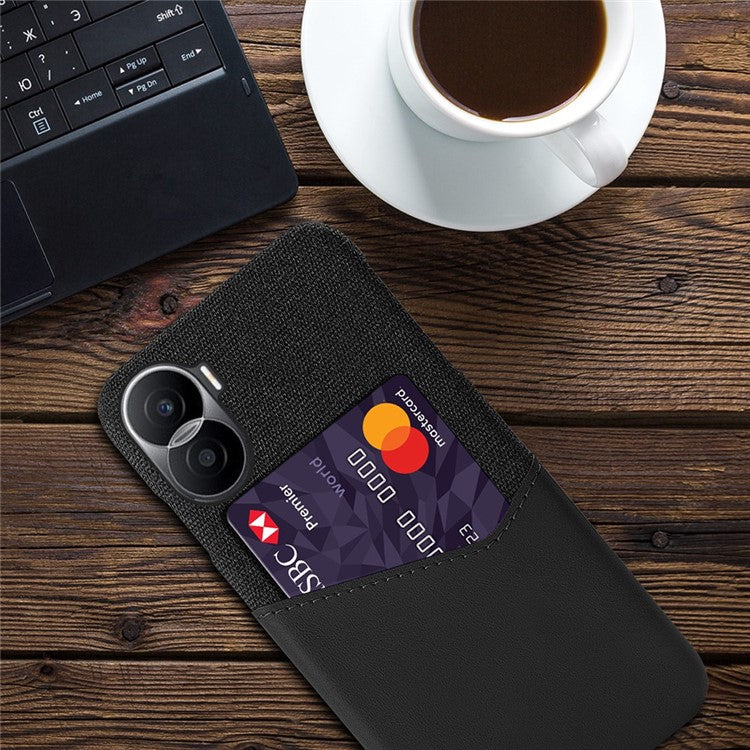 For Honor X40i 5G Anti-scratch Cloth Texture Cell Phone Cover PU Leather+ PC Card Holder Protective Case - Black