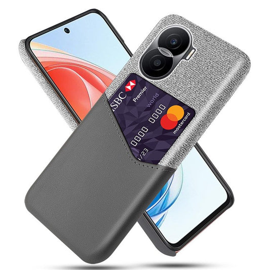 For Honor X40i 5G Anti-scratch Cloth Texture Cell Phone Cover PU Leather+ PC Card Holder Protective Case - Grey