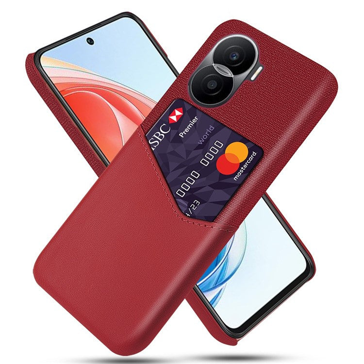 For Honor X40i 5G Anti-scratch Cloth Texture Cell Phone Cover PU Leather+ PC Card Holder Protective Case - Red