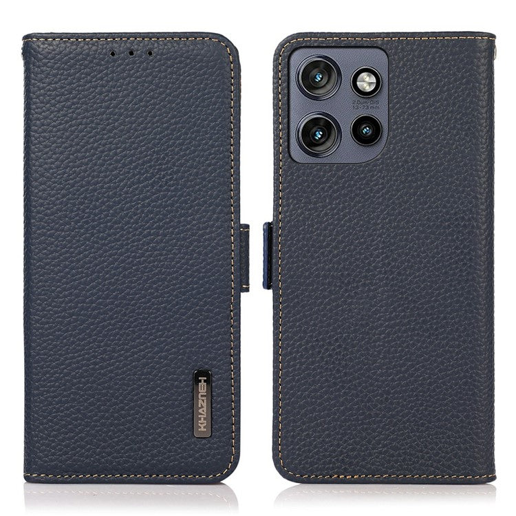 KHAZNEH For Motorola Edge 50 Neo 5G / Moto S50 5G / Thinkphone 25 5G Phone Case Genuine Cow Leather Cover RFID Blocking - Blue