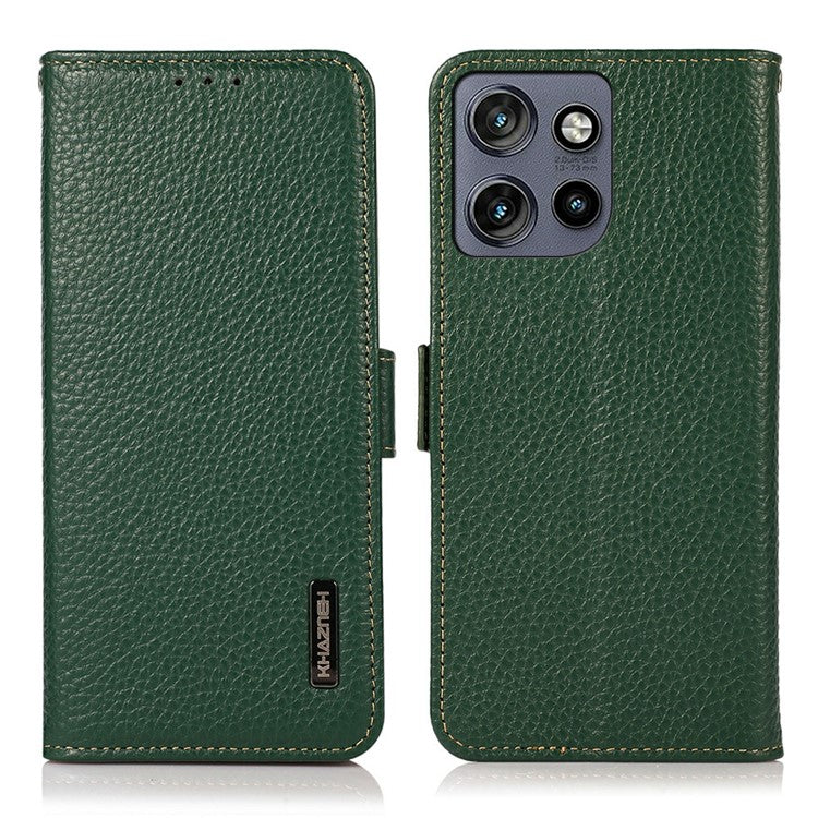 KHAZNEH For Motorola Edge 50 Neo 5G Phone Case Genuine Cow Leather Cover RFID Blocking - Green