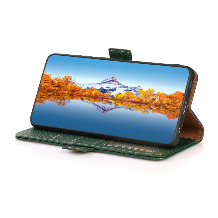 KHAZNEH For Motorola Edge 50 Neo 5G Phone Case Genuine Cow Leather Cover RFID Blocking - Green