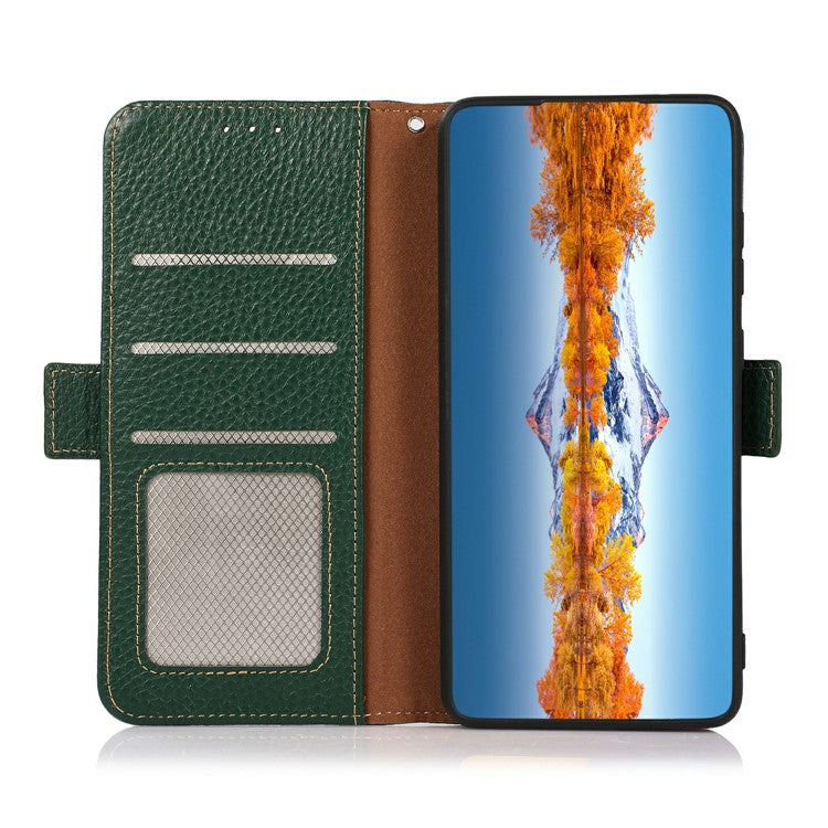 KHAZNEH For Motorola Edge 50 Neo 5G Phone Case Genuine Cow Leather Cover RFID Blocking - Green