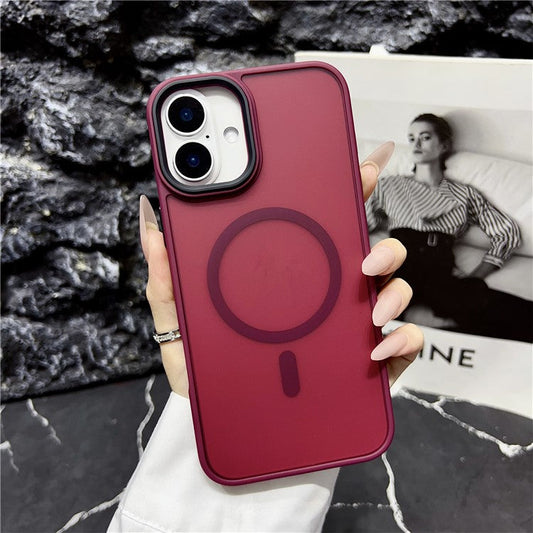 For iPhone 16 Plus Case Compatible with MagSafe Skin-Touch Matte Anti-Drop TPU+PC Phone Cover - Wine Red