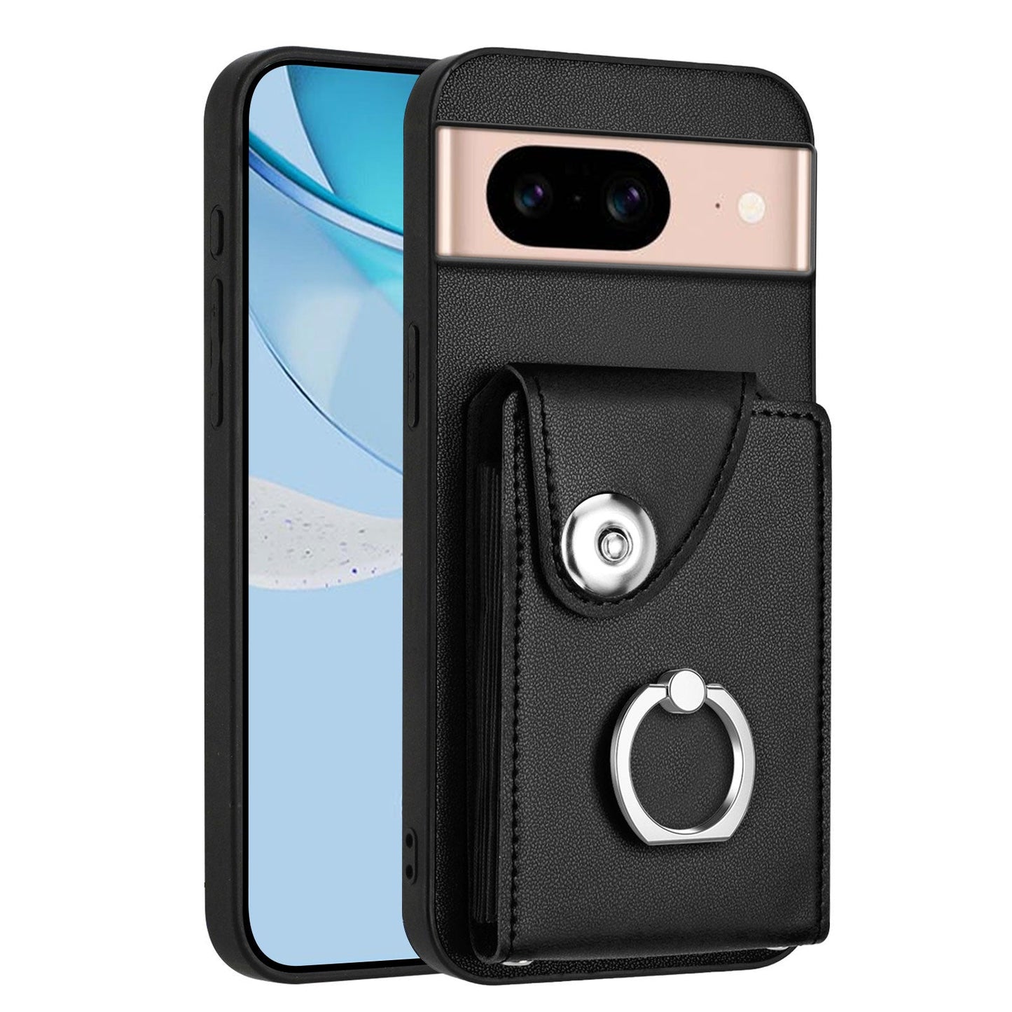 For Google Pixel 8a Case YB Leather Coating Series-7 Card Holder Leather TPU Phone Cover with Kickstand - Black