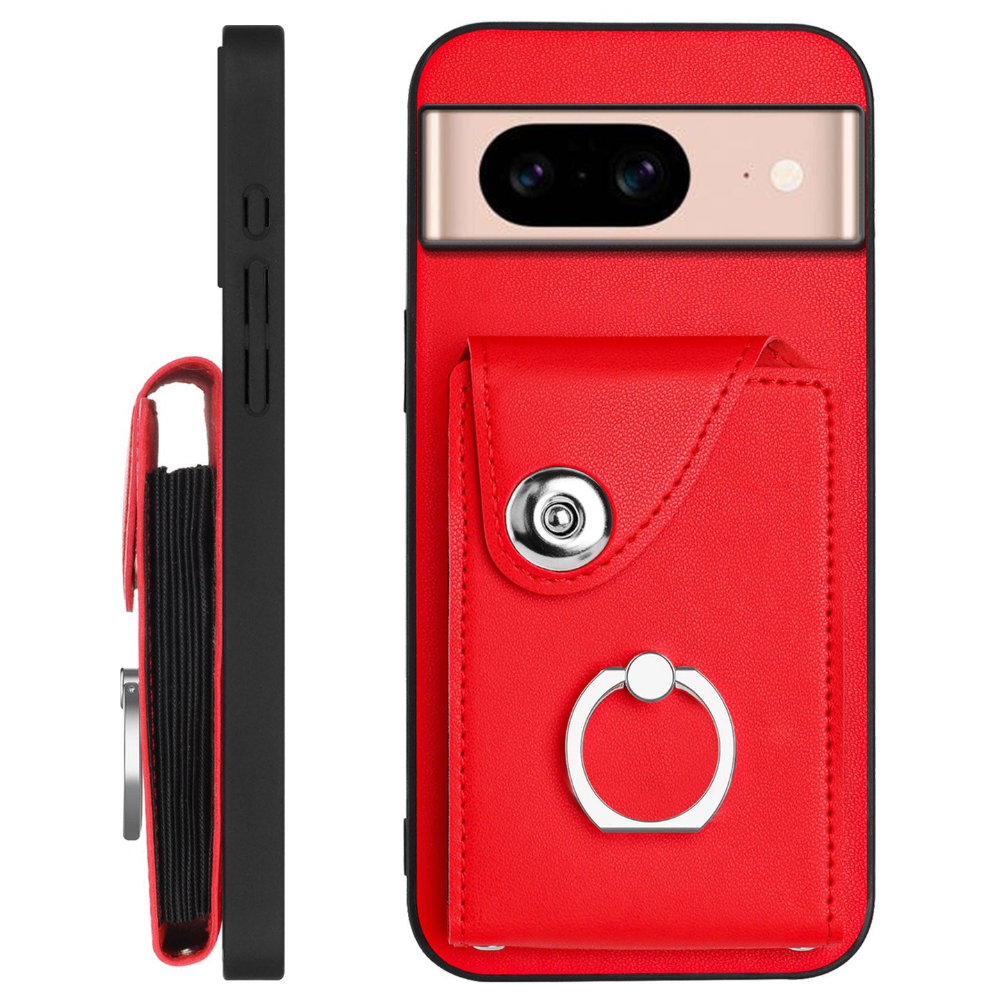 For Google Pixel 8a Case YB Leather Coating Series-7 Card Holder Leather TPU Phone Cover with Kickstand - Red
