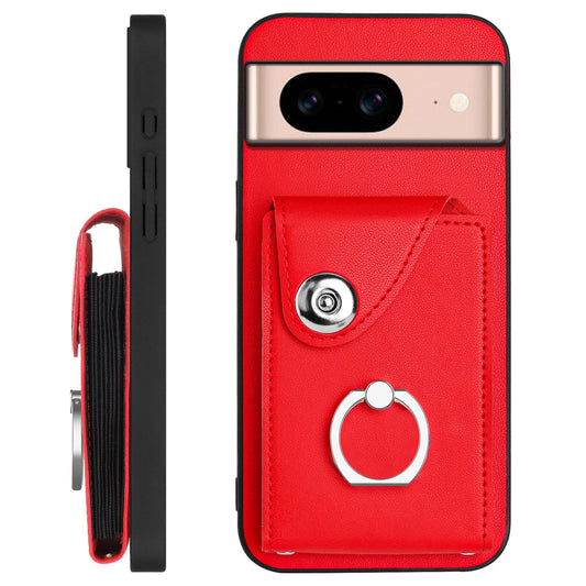 For Google Pixel 8a Case YB Leather Coating Series-7 Card Holder Leather TPU Phone Cover with Kickstand - Red