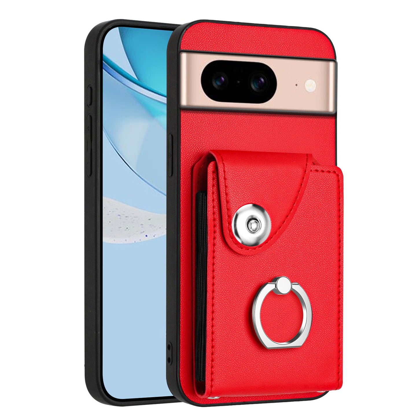 For Google Pixel 8a Case YB Leather Coating Series-7 Card Holder Leather TPU Phone Cover with Kickstand - Red