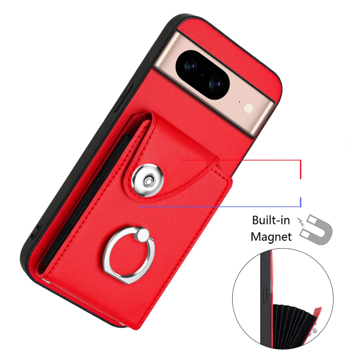 For Google Pixel 8a Case YB Leather Coating Series-7 Card Holder Leather TPU Phone Cover with Kickstand - Red