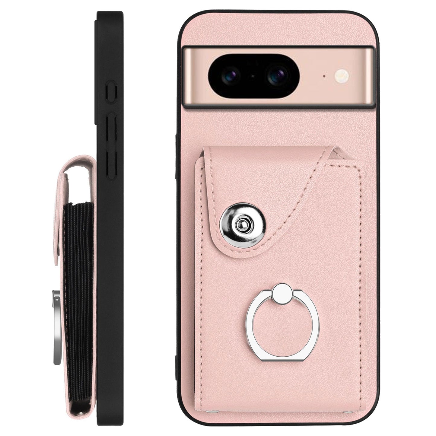 For Google Pixel 8a Case YB Leather Coating Series-7 Card Holder Leather TPU Phone Cover with Kickstand - Pink