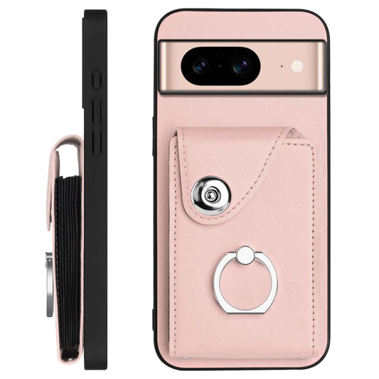 For Google Pixel 8a Case YB Leather Coating Series-7 Card Holder Leather TPU Phone Cover with Kickstand - Pink