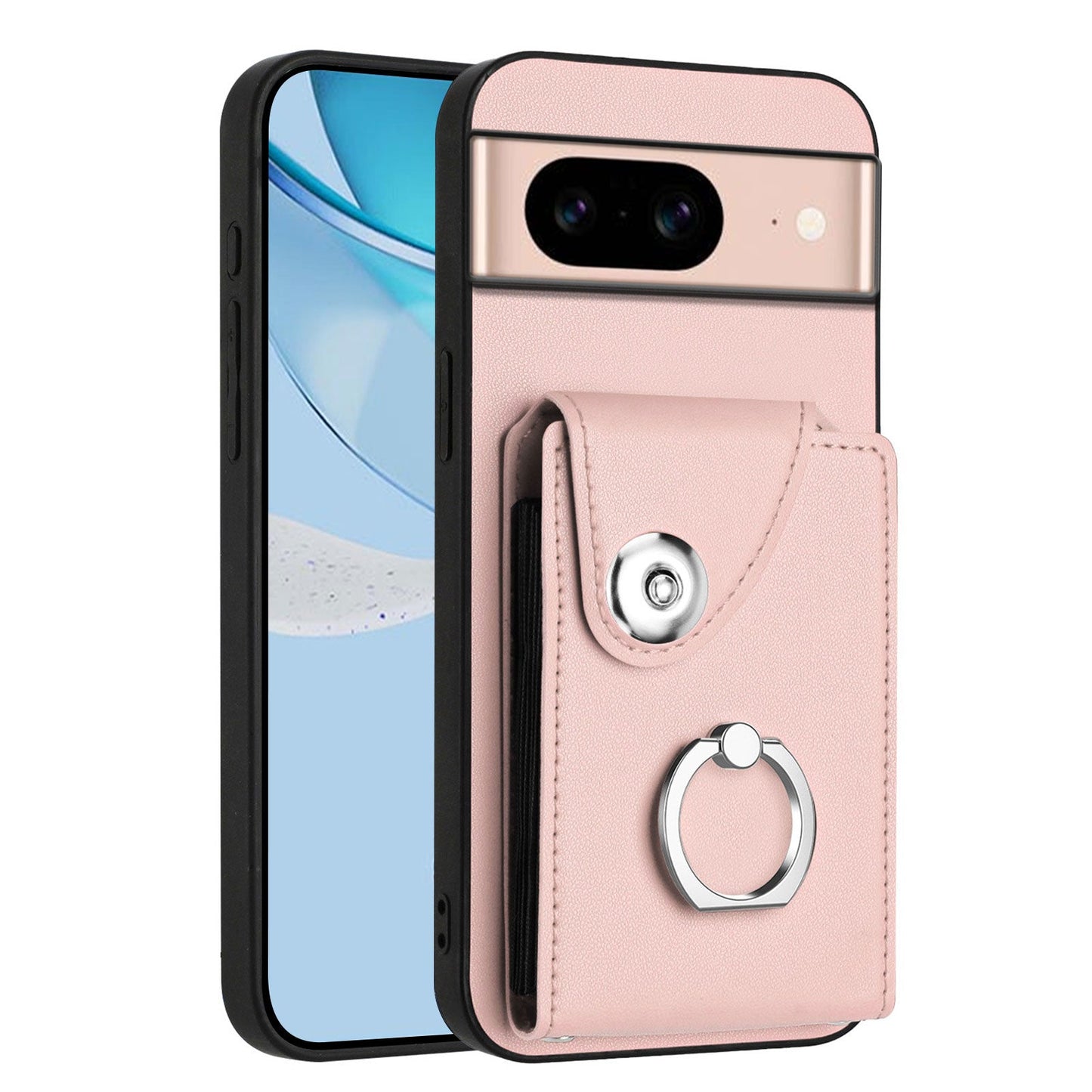 For Google Pixel 8a Case YB Leather Coating Series-7 Card Holder Leather TPU Phone Cover with Kickstand - Pink