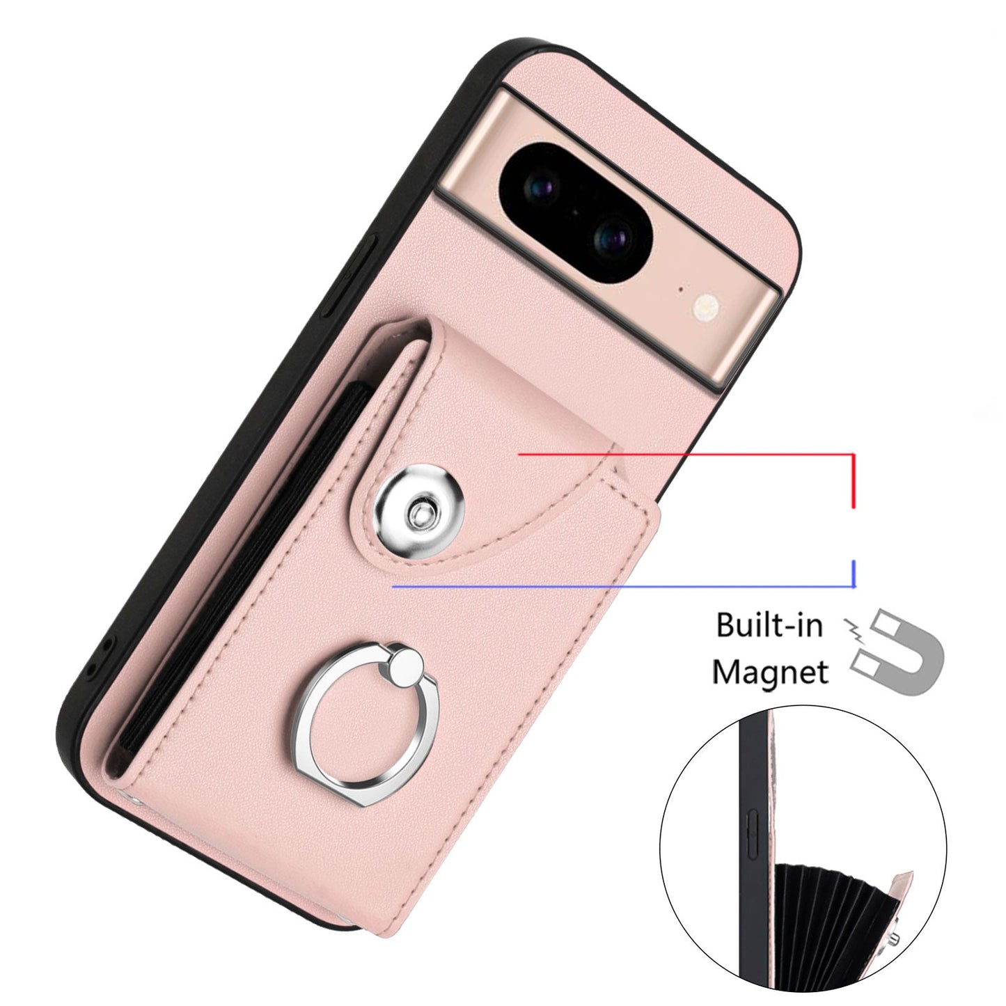 For Google Pixel 8a Case YB Leather Coating Series-7 Card Holder Leather TPU Phone Cover with Kickstand - Pink