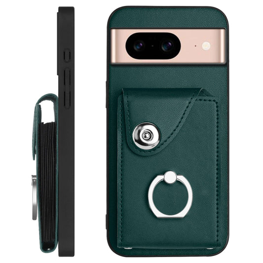 For Google Pixel 8a Case YB Leather Coating Series-7 Card Holder Leather TPU Phone Cover with Kickstand - Green