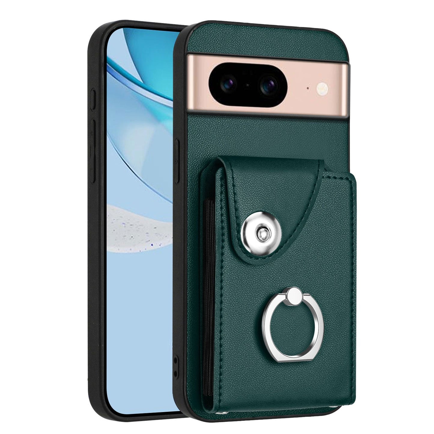 For Google Pixel 8a Case YB Leather Coating Series-7 Card Holder Leather TPU Phone Cover with Kickstand - Green
