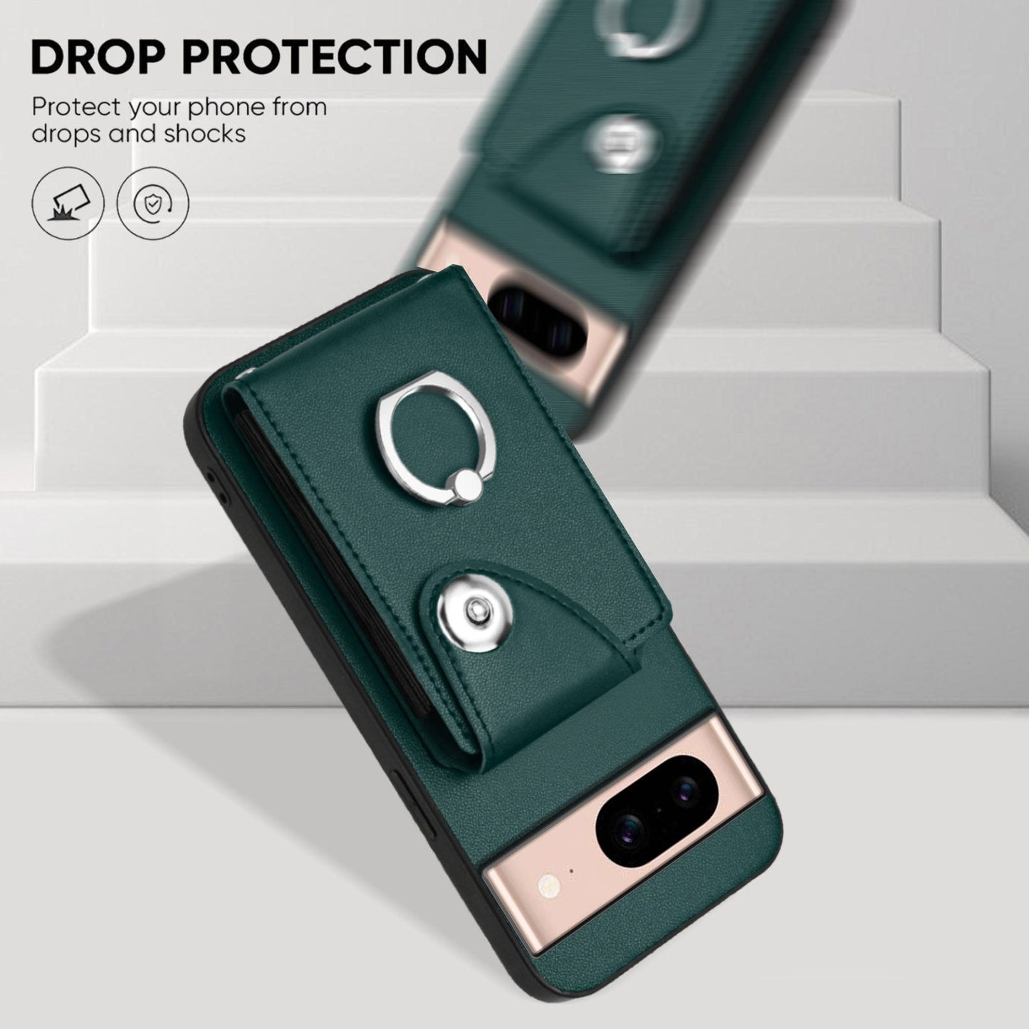 For Google Pixel 8a Case YB Leather Coating Series-7 Card Holder Leather TPU Phone Cover with Kickstand - Green