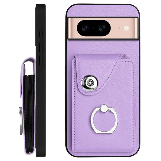 For Google Pixel 8a Case YB Leather Coating Series-7 Card Holder Leather TPU Phone Cover with Kickstand - Purple