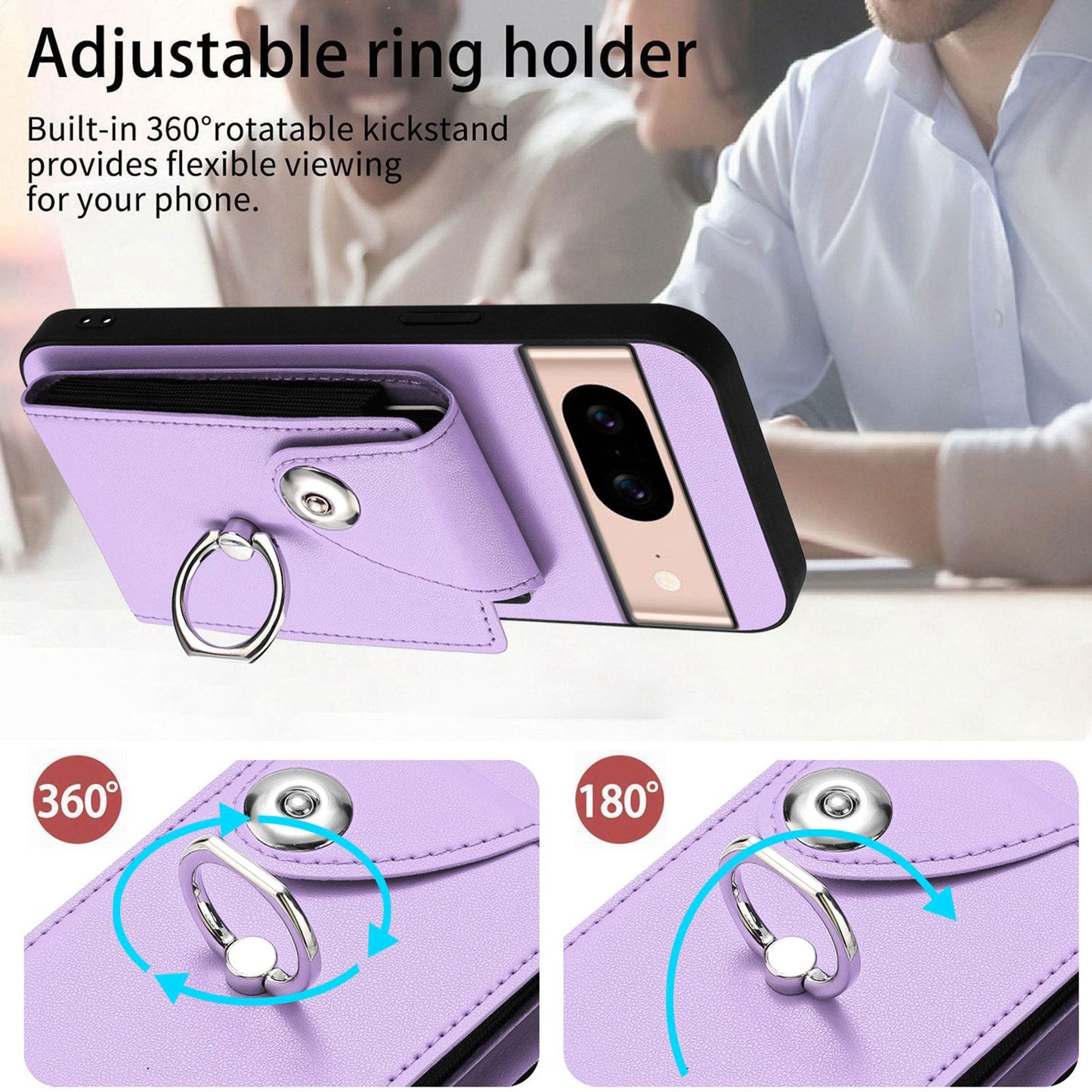 For Google Pixel 8a Case YB Leather Coating Series-7 Card Holder Leather TPU Phone Cover with Kickstand - Purple