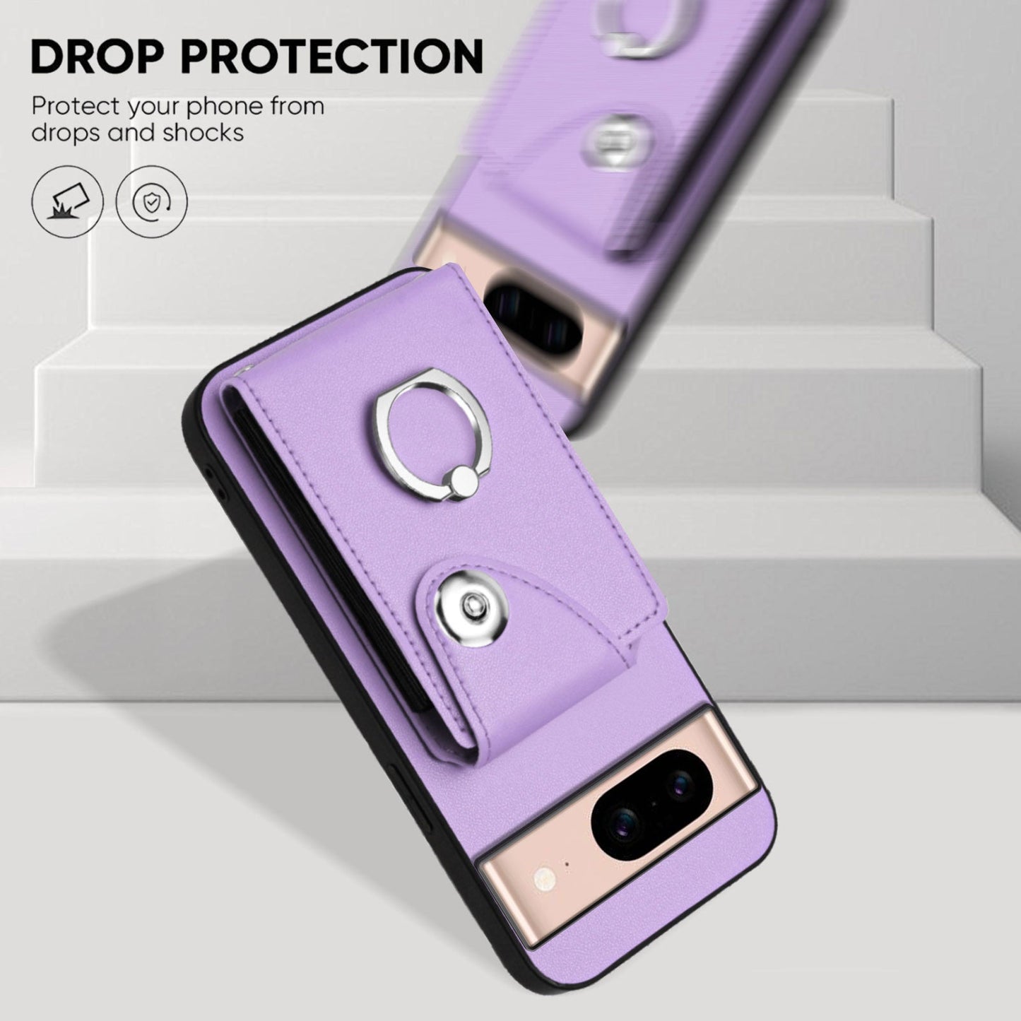 For Google Pixel 8a Case YB Leather Coating Series-7 Card Holder Leather TPU Phone Cover with Kickstand - Purple