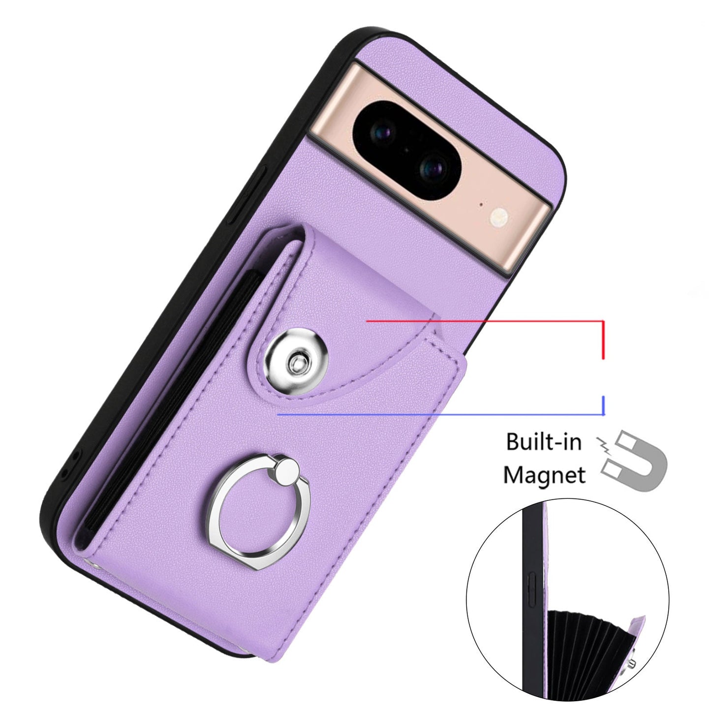 For Google Pixel 8a Case YB Leather Coating Series-7 Card Holder Leather TPU Phone Cover with Kickstand - Purple