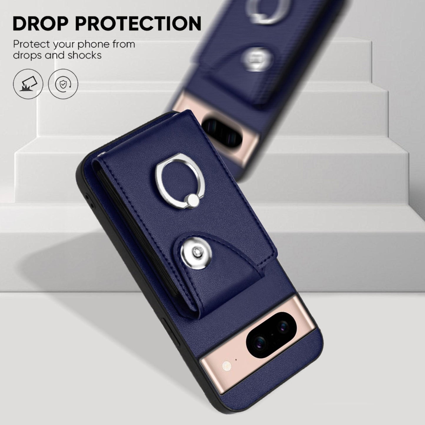 For Google Pixel 8a Case YB Leather Coating Series-7 Card Holder Leather TPU Phone Cover with Kickstand - Sapphire