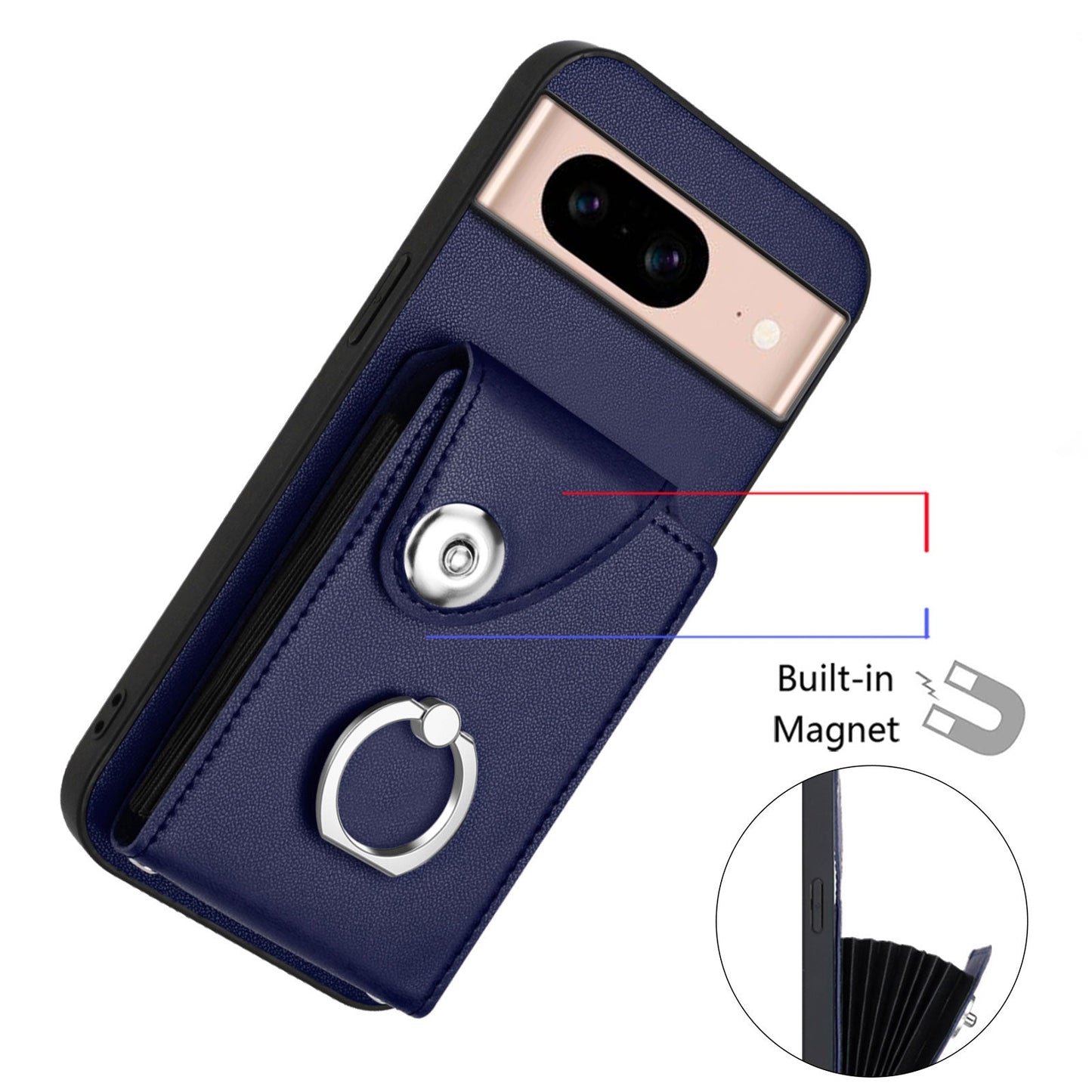 For Google Pixel 8a Case YB Leather Coating Series-7 Card Holder Leather TPU Phone Cover with Kickstand - Sapphire
