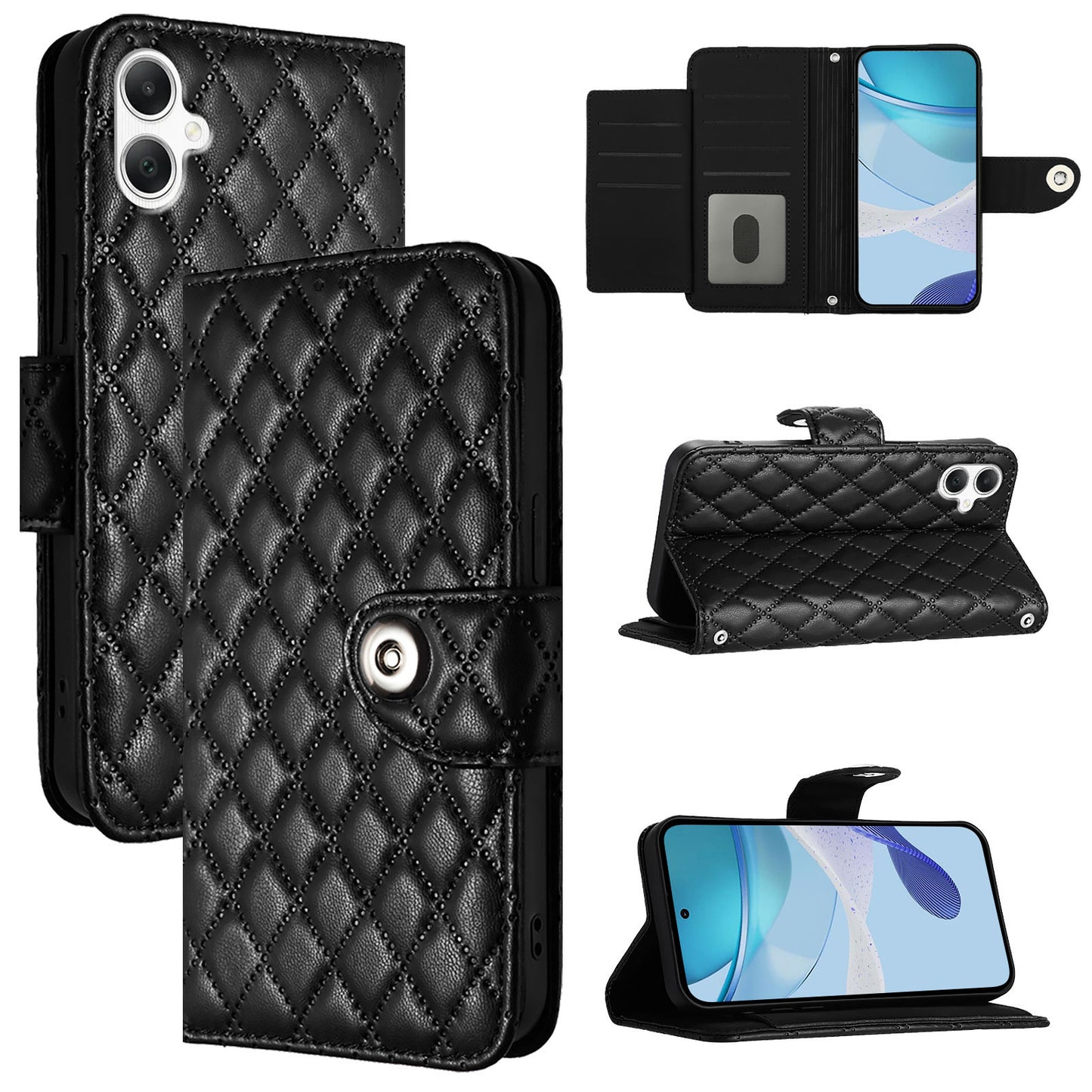 For Samsung Galaxy A06 Case YB Imprinting Series-8 Leather Wallet Phone Cover with 7 Card Slots - Black