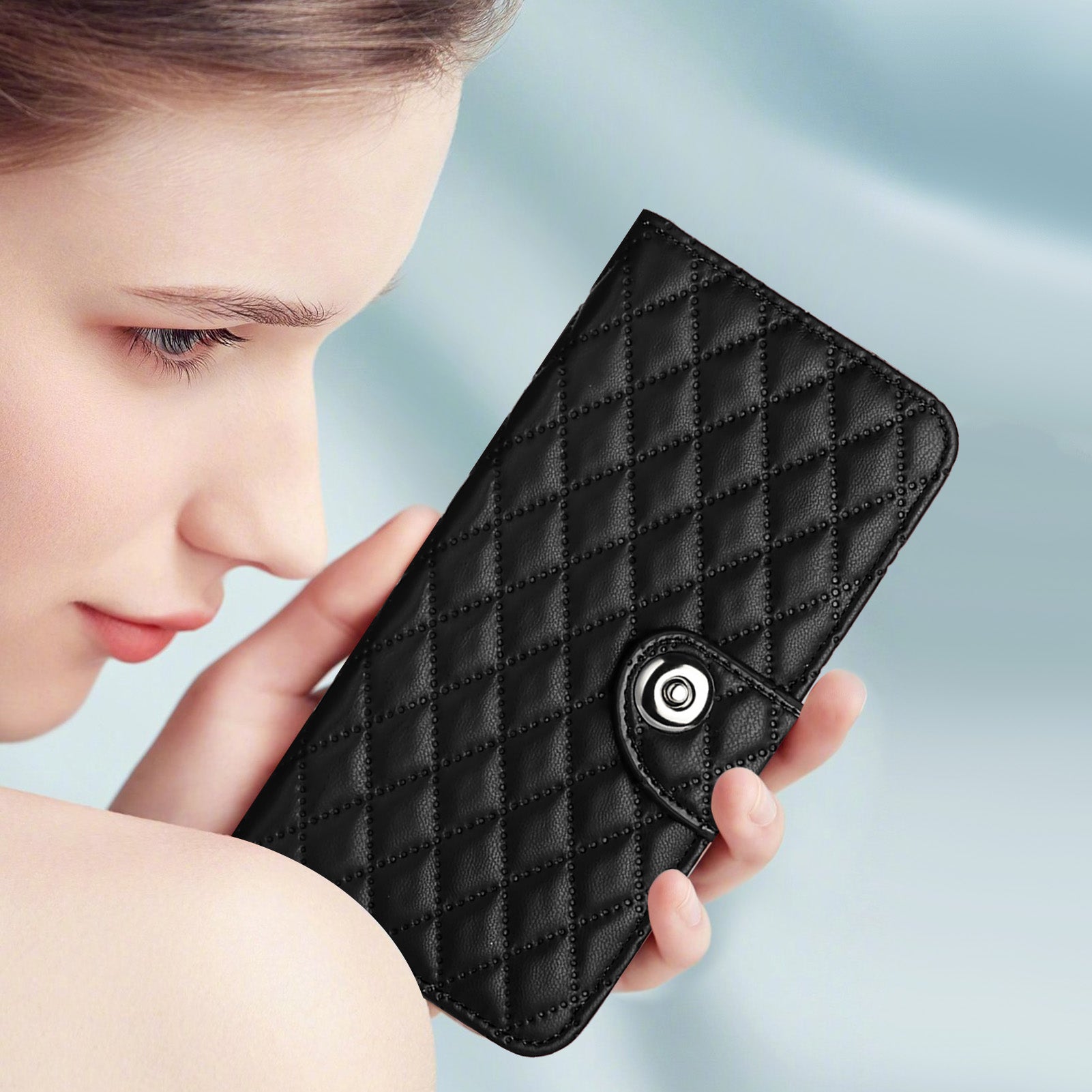 For Samsung Galaxy A06 Case YB Imprinting Series-8 Leather Wallet Phone Cover with 7 Card Slots - Black