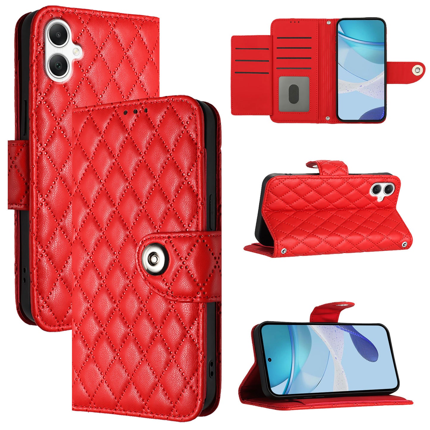 For Samsung Galaxy A06 Case YB Imprinting Series-8 Leather Wallet Phone Cover with 7 Card Slots - Red