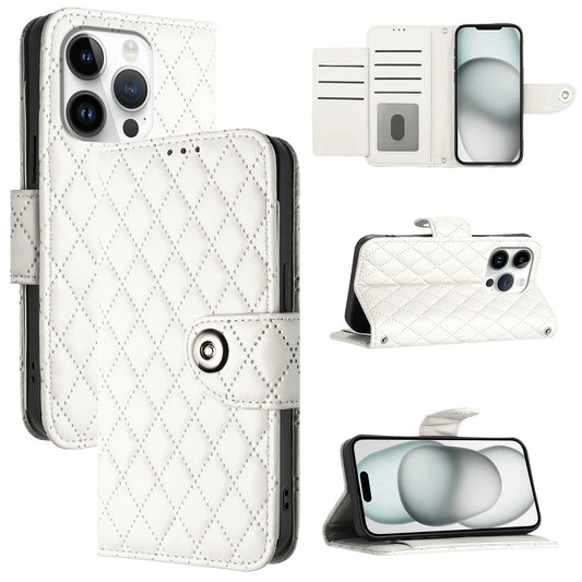 For iPhone 16 Pro Case YB Imprinting Series-8 Leather Wallet Phone Cover with 7 Card Slots - White