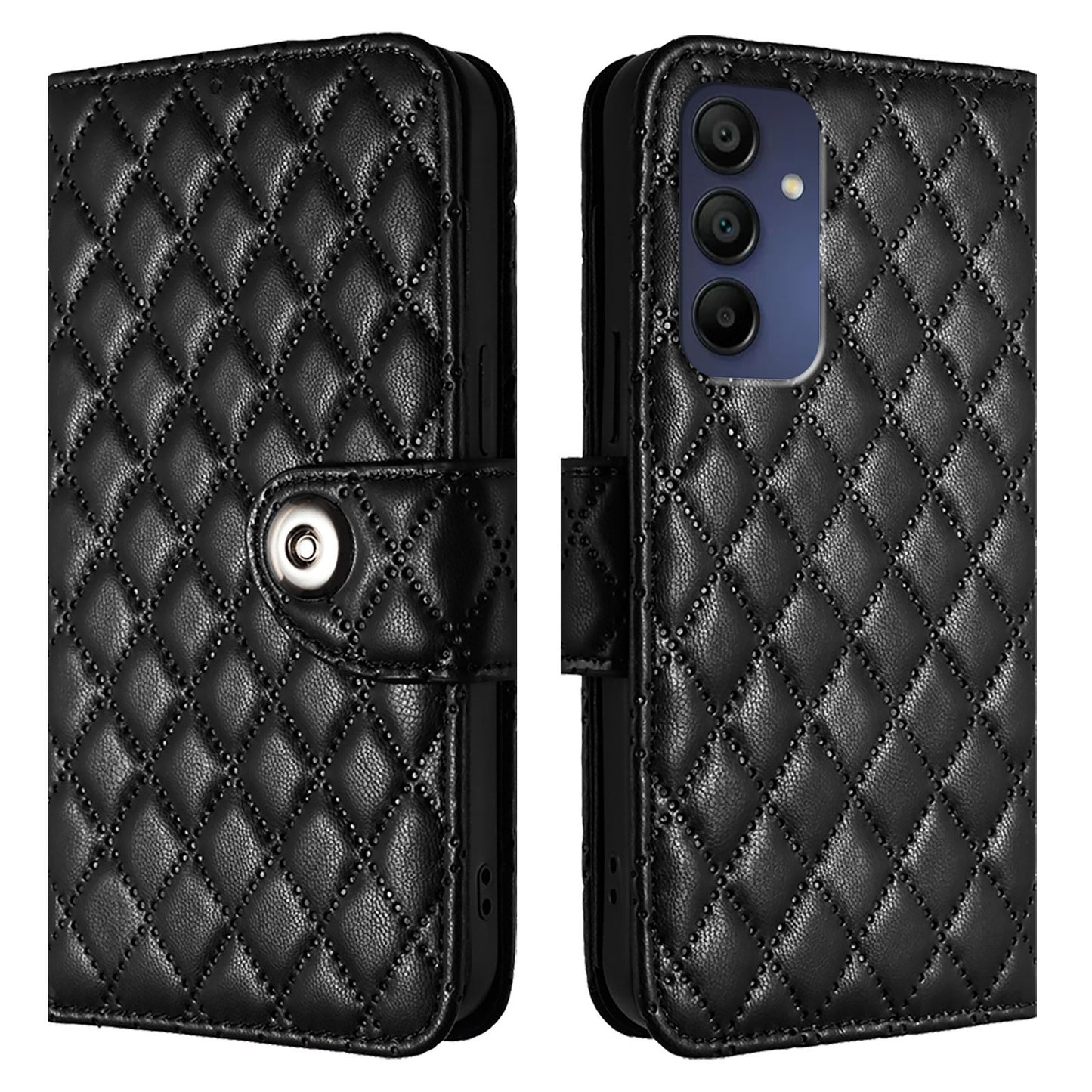 For Samsung Galaxy A16 5G / A16 4G Case YB Imprinting Series-8 Leather Wallet Phone Cover with 7 Card Slots - Black
