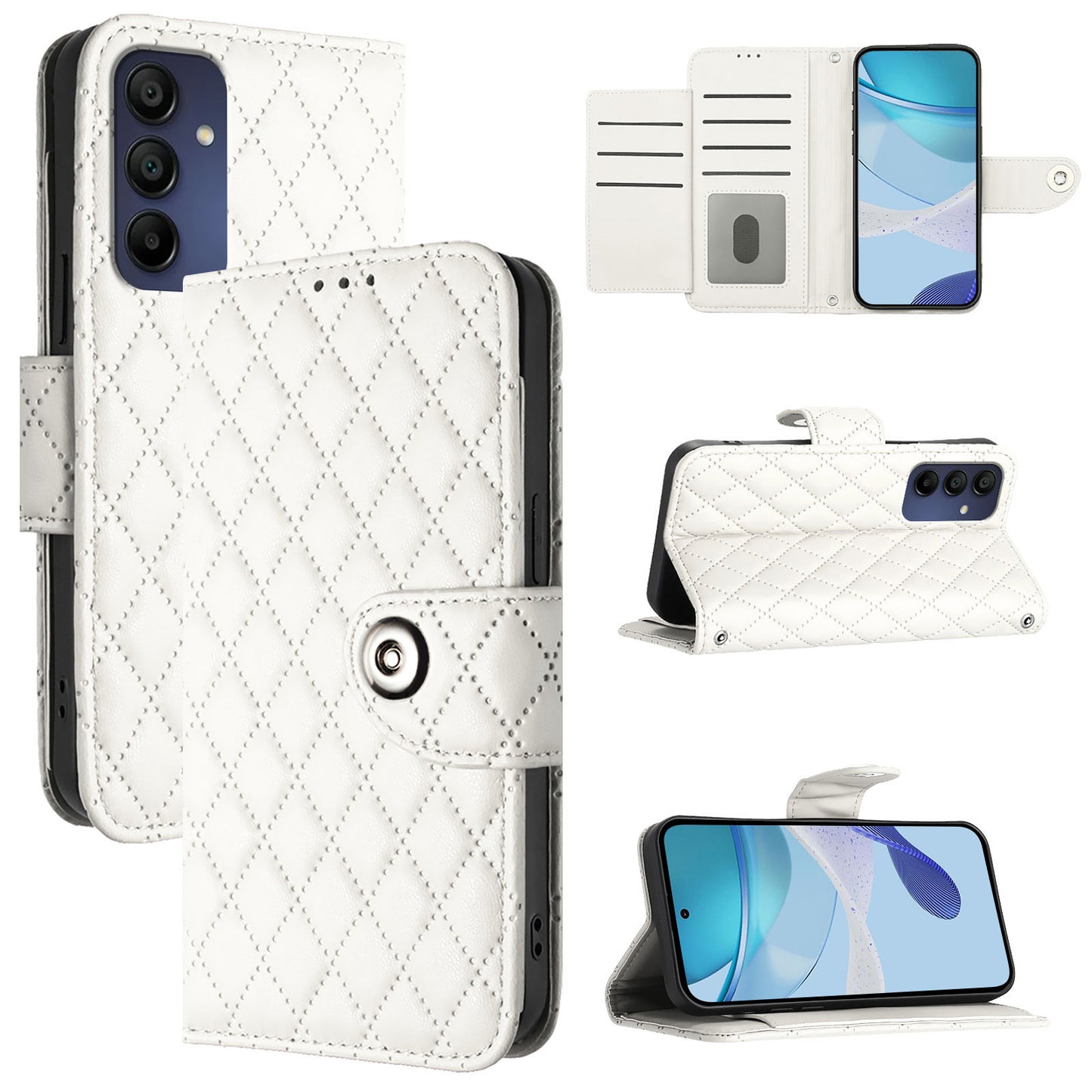 For Samsung Galaxy A16 5G / A16 4G Case YB Imprinting Series-8 Leather Wallet Phone Cover with 7 Card Slots - White