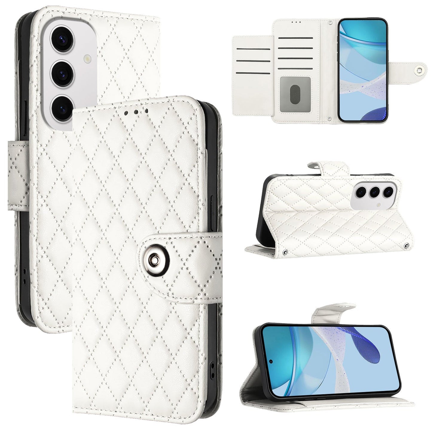 For Samsung Galaxy S24 FE Case YB Imprinting Series-8 Leather Wallet Phone Cover with 7 Card Slots - White