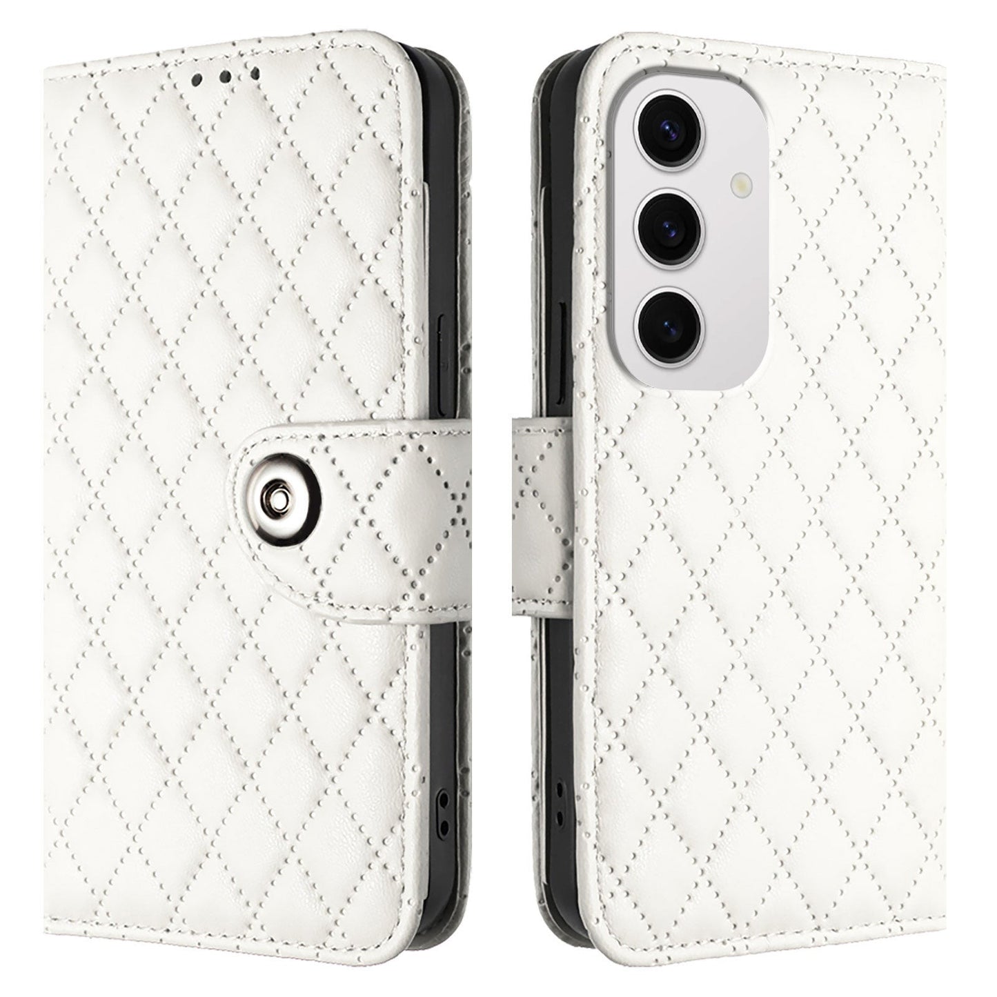 For Samsung Galaxy S24 FE Case YB Imprinting Series-8 Leather Wallet Phone Cover with 7 Card Slots - White